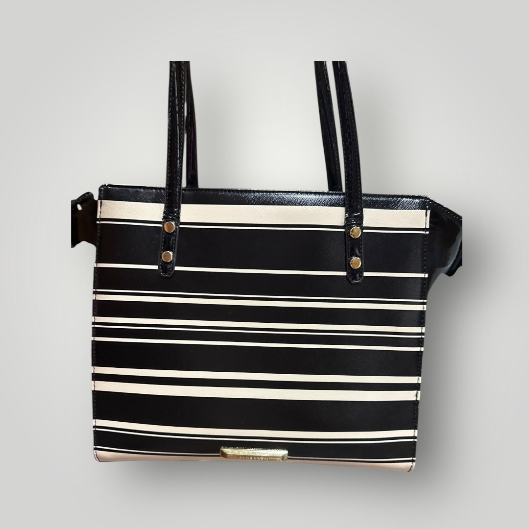 Anne Klein Black & White Striped Tote Bag